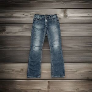 Silver Jeans Suki Mid Straight Joga 29 (29x29.5) Blue Disttress Stretch Womens